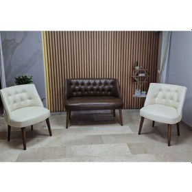 Resim Azra Mobilya Deri Çay Seti Koltuk Takımı+puf Oturma Grubu Cafe Mobilya Ofis-büro Mobilya Balkon Mobilya Acıkahve-krem 