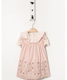 Resim Kıpırık Baby Kız Bebek Pudra Çiçek İşlemeli Elbise Fırfıtlı Yaka Gömlekli Takım-1352 Pembe 
