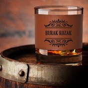 Resim Kişiye Özel Taba Deri Kaplama Viski Bardağı 