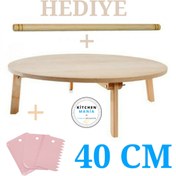 Resim Kitchen Mania 40 Cm Ahşap Mdf Katlanabilir Yer Sofrası-oklava Ve Hamur Kesici Hediyeli-hamur Açma 