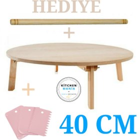 Resim Kitchen Mania 40 Cm Ahşap Mdf Katlanabilir Yer Sofrası-oklava Ve Hamur Kesici Hediyeli-hamur Açma 