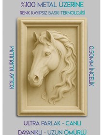 Resim Metal Baskı - At Tablosu, Mermer Görünüm, Dekoratif Tablo, Sanat, Ev Dekorasyon 