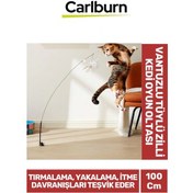 Resim Premium İnteraktif Sabitlenebilen Tırmalama Yakalama İtme Vantuzlu Tüylü Zilli Kedi Oyun Oltası 