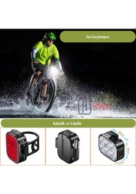 Resim Ht-29 Şarjlı Bisiklet Işığı Ön Arka Flaşlı Usb 4 Mod Stop Lambası 