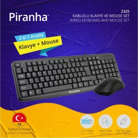 Resim Piranha Kablolu Klavye ve Mouse Seti Türkçe Q Tuş Formu ile Ev - Ofis Kullanımı İçin 