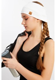 Resim Kadın Pamuklu Kaşkorse, Kaymaz, Terletmez, Ultra Hafif, Spor Saç Bandı Bandana - Tek Ebat / Beyaz Beyaz 