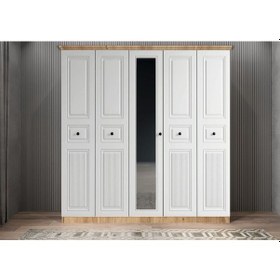 Resim Riyad Membran 5 Kapaklı Gardırop Montaj Dahil Çam Beyaz 175 Cm 