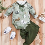 Resim Çocuklar için Karikatür Hayvan Baskılı Gömlek, Üçgen Gömlek ve Pantolonlu İki Parçalı Takım, Dış Mekanlar İçin Mükemmel 