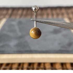 Resim %100 Cerrahi Çelik Doğal Kaplangözü Taşlı Çelik Göbek Piercingi Beyaz 