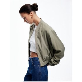 Resim Koton Viskon Kumaş Cepli Uzun Kollu Bisiklet Yaka Bomber Ceket Haki 5sak50064pw Haki 