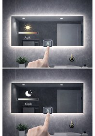 Resim Digital Hayat Buğu Çözücü Dokunmatik Dimlenebilir Dikdörtgen Ayna Beyaz Işıklı Led Dekoratif Banyo Makyaj Aynası Yatay Ve Dikey Kullanım Beyaz 