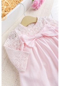Resim Babymod Fiyonklu Dantelli Kız Bebek Elbise Pembe Şık Doğum Günü Özel Gün Bebek Elbise Pembe 