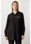 Resim Ekol Kadın Büyük Beden Cebi Taş İşlemeli Gömlek 3561 Siyah Siyah 