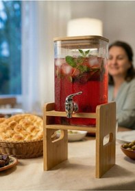 Resim Bambu Detaylı Borosilikat Cam Sebil, Şerbetlik, Sürahi - Küçük Boy, 2 Litre 