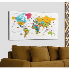 Resim Doğaltercih Dünya Haritası Son Derece Ayrıntılı Eğitici-Öğretici ve Sembollü Dekoratif Kanvas Tablo 3213 