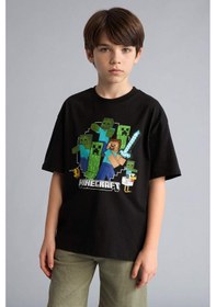 Resim Defacto Minecraft Oversıze Bisiklet Yaka Kısa Kollu Tişört Erkek Çocuk H3512a826smbk81 Siyah-bk81 