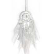 Resim Yaozixa Oto Gerçekçi Ayna Süs Takımı - El Yapımı Kırmızı Taşlı Kuş Tüyü Rüya Avcısı, Araç İçi Fümeleyici Ve Zil Süsü, Beyaz 