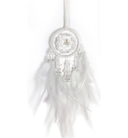 Resim Yaozixa Oto Gerçekçi Ayna Süs Takımı - El Yapımı Kırmızı Taşlı Kuş Tüyü Rüya Avcısı, Araç İçi Fümeleyici Ve Zil Süsü, Beyaz 