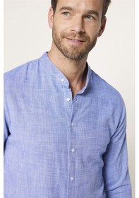 Resim Tudors Slim Fit Hakim Yaka Pamuklu Keten Erkek Sax Mavi Gömlek-27768-saks Mavi Saks 