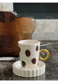 Resim Kahve Gold Damalı El Yapımı Fincan 