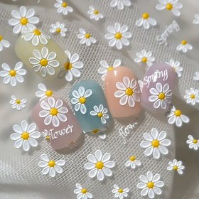 Resim Büyüleyici Papatya Tırnak Çıkartmaları - Bahar & Yaz El Boyaması Kabartma Yapışkanlı Nail Stickerlar, Reçine Malzeme,Kendin Yap Manikür Severler,Güzellik Meraklıları 