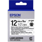 Resim Epson LK-4TBW Güçlü Yapışkanlı Şeffaf Üzeri Siyah 12mm 9Metre Etiket 