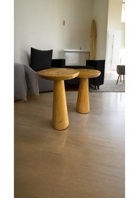 Resim Wood Ahşap 2'li Set Konik Model Mantar Yan Sehpa Modern Meşe Renk 