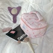 Resim Şık Pembe Kelebek Kontrol Baskılı Kozmetik Çantası - Şık Polyester Düzenleyici Pouch RFID Engelleme Astarı ile, Makyaj, Cilt Bakımı ve Banyo Gereksinimleri için Mükemmel, Banyo Düzenleyici | Kelebek Baskılı Çanta | Dayanıklı Kumaş, Makyaj Düzenleyici 