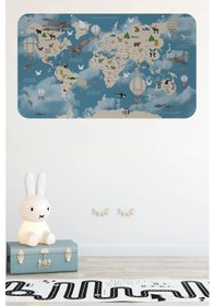 Resim Eğitici Dünya Haritası Dünya Atlası Çocuk Ve Bebek Odası Duvar Sticker -60x105-3827 Renkli 