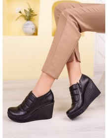 Resim GİMER - Dolgu Taban Yandan Fermuarlı Siyah Cilt Kadın Ayakkab... 