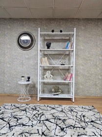 Resim Zafir Beyaz Boyalı Kitaplık - 5 Raflı Suntalem Lüks Kitaplık Beyaz Mermer 