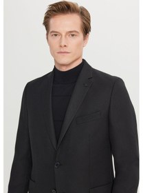 Resim Altınyıldız Classıcs Erkek Sıyah Slim Fit Dar Kesim Mono Yaka Torba Cepli Armürlü Blazer Ceket Siyah 