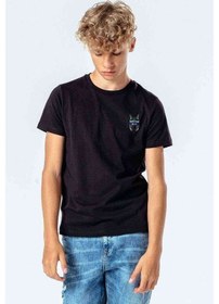 Resim Dj Kedi Gözlük Kulaklık Göğüs Baskılı Unisex Çocuk Siyah T-Shirt 