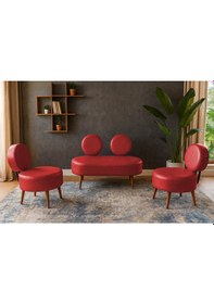 Resim Dünya Modern Deri Koltuk Takımı Şıklık Ve Konforun Buluşması Ofis & Ev Ceviz Ayak Kırmızı Kırmızı 