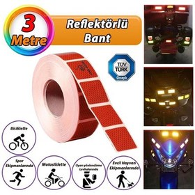 Resim 3 Mt Reflektörlü Reflektif Fosforlu Araç Oto Kamyon Şerit Bant Tüvtürk Onaylı Kesikli Kırmızı İkaz Bandı 
