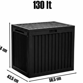 Resim Porsima 161001-010 130lt Kilitli Organizer Kapaklı Bahçe Balkon Kiler Sandığı Çok Amaçlı Depolama Sandığı Siyah Siyah 