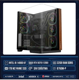 Resim Xaser WOODEN X230 i9-14900KF 32 GB 1 TB M.2 NVMe SSD 12 GB RTX5070 Free Dos Masaüstü Oyuncu Bilgisayarı 