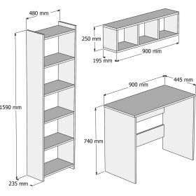 Resim Tanmob Çalışma Masası Raflı Kitaplıklı Beyaz - Clm0301 