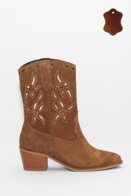 Resim wanita milano Kadın Süet Kovboy Bot İşlemeli Gerçek Deri Western Tarz Rahat Kullanım 