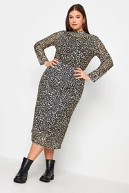 Resim Büyük Beden Leopar Desenli Midi Boy İçi Astarlı Etek 302699 - 48 / Leopar 