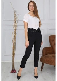 Resim Bluence Beli Kemerli Siyah Dar Paça Kumaş Pantolon Siyah 