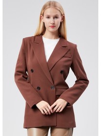 Resim Kahverengi Regular Astarlı Kruvaze Kapama Dokuma Oversize Blazer Ceket 001 