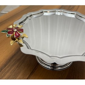 Resim Çelik Yuvarlak Dalgalı Ayaklı Kırmızı Çiçekli Kek Kurabiye Standı Lüx 