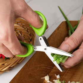 Resim Paslanmaz Çelik Çok Katmanlı Mutfak Makası - 3/5 Katmanlı Soğan & Sebzeler İçin, Barbekü & Açık Hava Pişirme İçin Mükemmel 