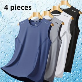 Resim Erkekler için bir Cool, Hafif ve Nefes Alabilen Kolsuz Tank Toplu Hızlı Kuruyan Dört Parçalı Set. Plaj Gezileri, Balıkçılık, Spor Salonu Giyim, Koşu ve Günlük Deniz Etkileri için İdeal. 