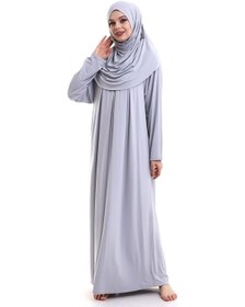 Resim Tek Parça Pratik Başörtülü Robalı Namaz Elbisesi 8015 Gri 001 