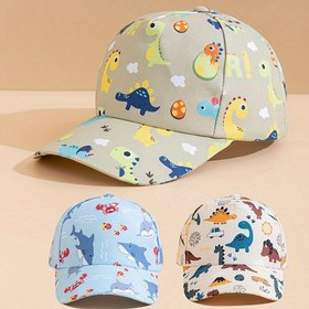Resim 1 adet Erkek Çocuk Dinozor & Köpekbalığı Parkı Beyzbol Şapkası - Nefes Alabilen Polyester, Ayarlanabilir Toka, Renkli Karikatür Baskı Günlük Kıyafet & Güneş Koruma için, Okul Günü Şapkası|Karikatür Dinozor Şapka|Ayarlanabilir Gençler Şapkası 