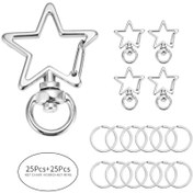 Resim 50 ADET Metal Döner Karabina Snap Hook Anahtarlı Yıldız Şekli Kilit ve Bölünmüş Halkalar DIY Anahtarlık Yapımı Donanım Malzemeleri için 