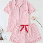 Resim Kadınlar İçin Tüm Mevsimler İçin Pembe Kısa Kollu Gömlek ve Etek Seti, 100% Polyester Dokuma Kumaş, Rahat Yaka, Düz Renk, 90g/m² - Yetişkin Temeller İçin Mükemmel 