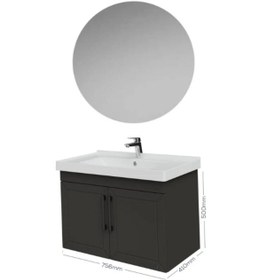 Resim Creavit D20 80 Cm Kapaklı Yuvarlak Ayna Banyo Takımı Antrasit 